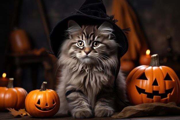 Le concept d'Halloween avec l'ai génératif du chat