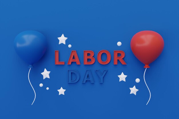 Concept Happy Labor Day USA avec outils de construction et rendu 3d en ballon