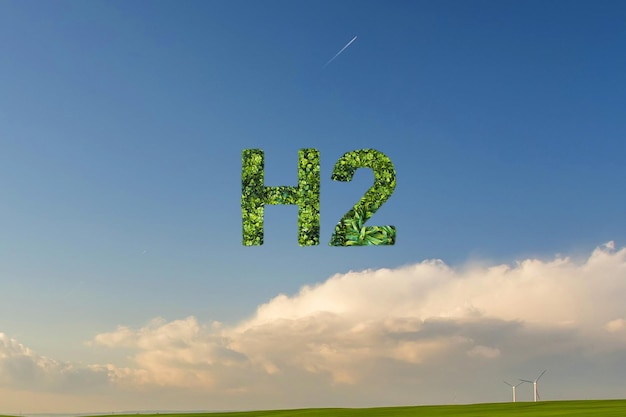 Photo concept d'hydrogène vert les lettres h2 comme feuilles d'arbres