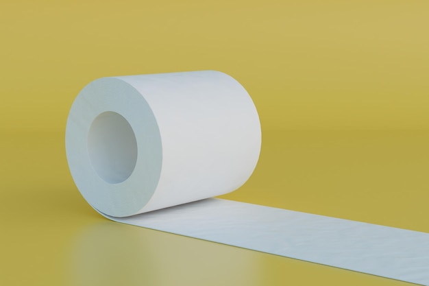 Le concept d'hygiène quotidienne un rouleau de papier toilette blanc se déroulant sur fond jaune