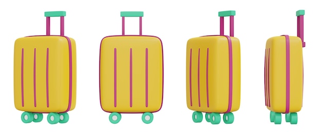 Concept d'icône de valise de rendu 3D de vacances de voyage sur le style de dessin animé d'illustration de rendu 3D de fond