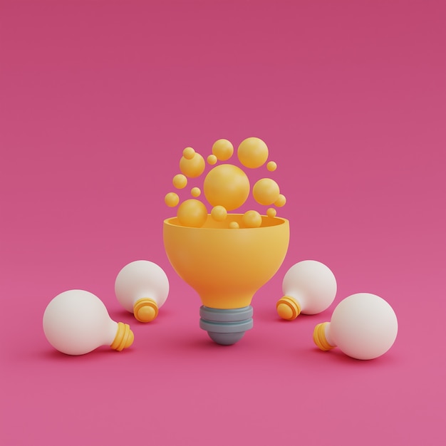 Concept d'idée et de créativité avec ampoule sur fond rose