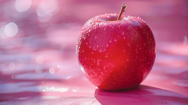 Concept d'idée avec une pomme rouge sur un fond rose pastel