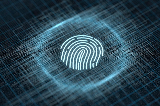 Concept d'identification d'empreintes digitales arrière-plan technologique rendu 3d