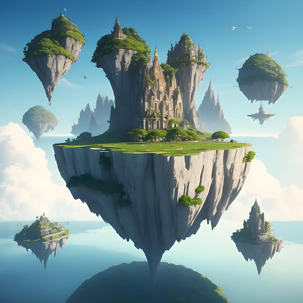 Concept d'îles flottantes avec une architecture surréaliste défiant la gravité image d'illustration AI Générer