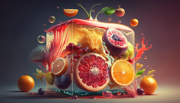 Concept d'illustration de jus de fruits frais et juteux AI générative
