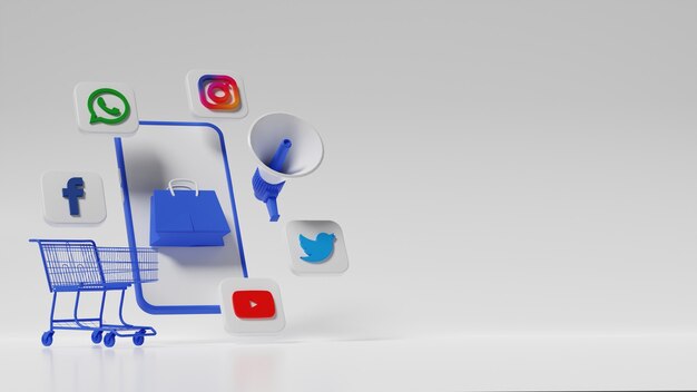 Concept d'illustration de marketing de médias sociaux 3D. photo premium