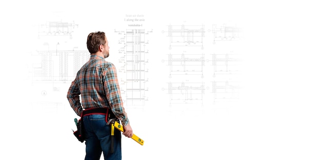 Concept de l'industrie de la construction avec ébauches et plans. Technique mixte