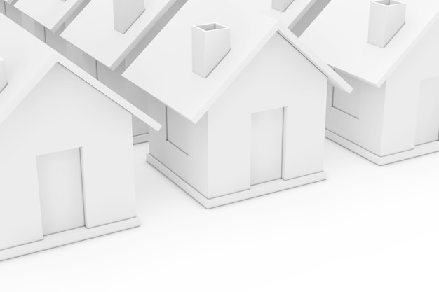 Photo concept de l'industrie de la propriété immobilière. maisons blanches simples sur fond blanc. rendu 3d