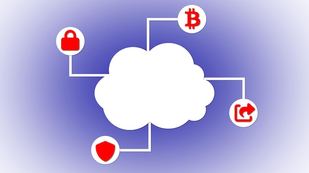 Concept d'informatique en nuage avec des icônes pour la sécurité du bitcoin et le partage de données