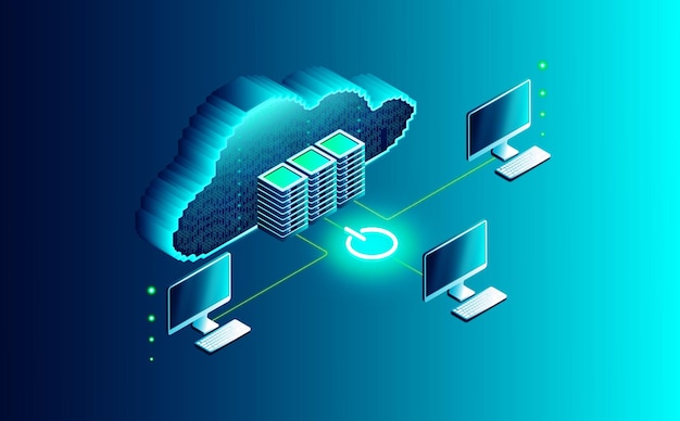 Concept d'informatique en nuage Illustration 3D des ordinateurs connectés au nuage numérique