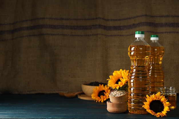 Concept d'ingrédients pour la cuisson de l'huile de tournesol