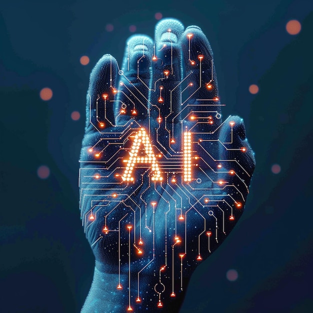 Concept innovant d'IA: typographie à la main pour la technologie d'intelligence artificielle pour les médias sociaux