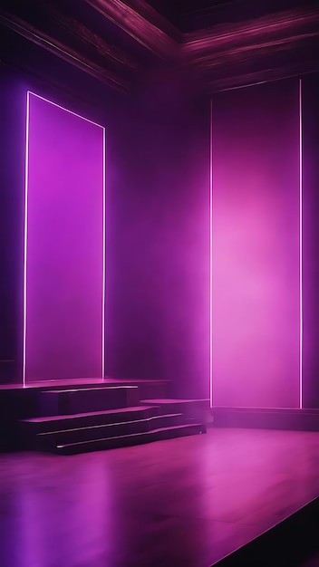 Concept intérieur ultraviolet scène vide avec fumée et lumière violette