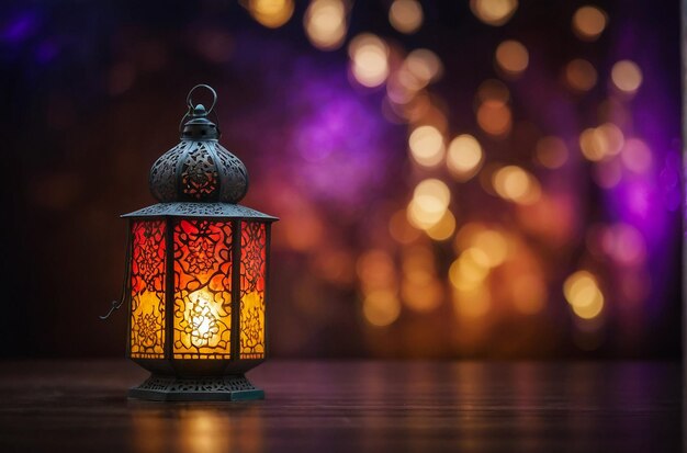 Concept islamique Le Saint Coran avec écrit arabe belle lampe arabe traduction de mot arabe