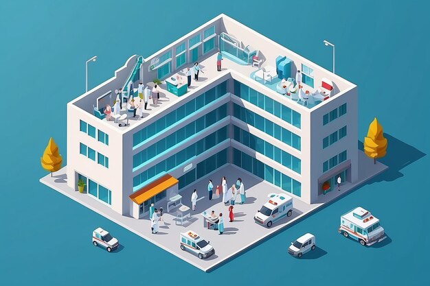 Le concept isométrique 3D plat de l'infographie du bâtiment de l'hôpital