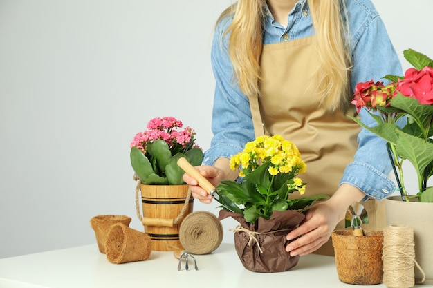 Concept de jardinage femme soin des fleurs