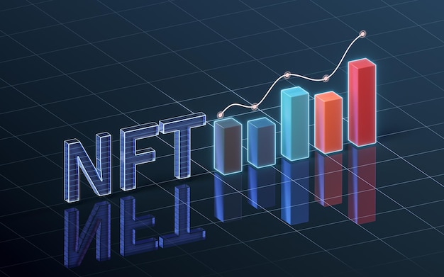 Concept de jetons non fongibles NFT avec rendu 3d sur fond sombre