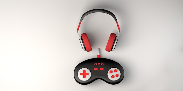 Concept De Jeu Casque Avec Contrôleur De Console De Jeu Espace De Copie De La Manette De Jeu