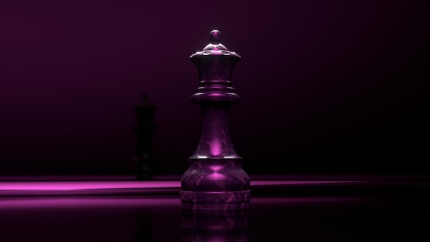 Concept de jeu d'échecs en marbre foncé reine violet néon lumière d illustration