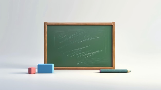 Concept de la journée de l'enseignant Tableau vert et gomme isolés sur fond blanc