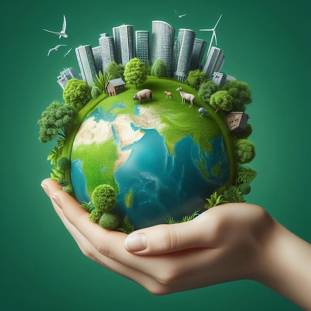 Photo concept de la journée mondiale de l'environnement terre verte à portée de main