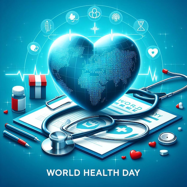 Concept de la Journée mondiale de la santé Conception vectorielle du cœur et du stéthoscope Illustration vectorielle pour la santé mondiale