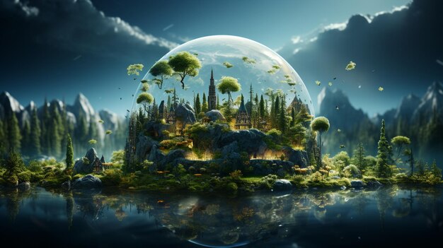 Le concept de la Journée de la Terre Laisse autour de la planète un design respectueux de l'environnement dans le style 3D