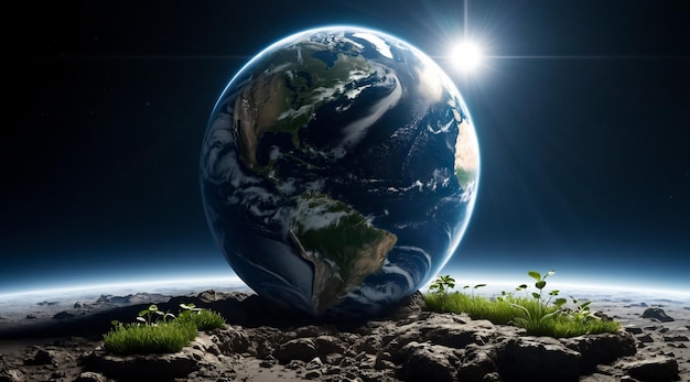 Photo le concept de la journée de la terre sauver le monde globe sur la mousse globe et forêt planète écologique terre nature arrière-plan 8k