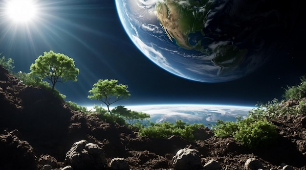 Photo le concept de la journée de la terre sauver le monde globe sur la mousse globe et forêt planète écologique terre nature arrière-plan 8k