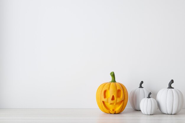 Concept de joyeuses fêtes d'halloween. Fond d'Halloween avec Jack O'Lantern et citrouilles