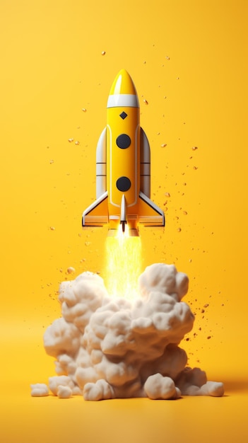 Photo concept de lancement de fusée isolé sur fond jaune concept de bannière d'affaires généré par l'ia.