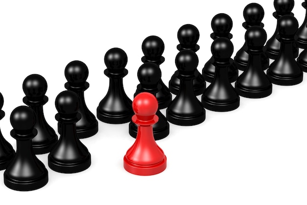 Concept de leadership avec un pion rouge se démarquant du noir