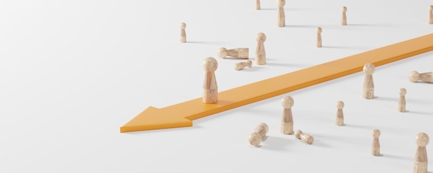 Concept de leadership Une sphère de leader mène d'autres boîtes blanches Stratégie gagnante en affaires