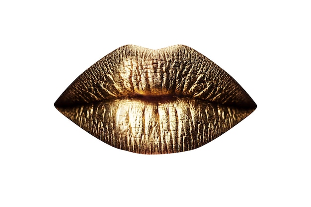 Concept de lèvres glamour art lèvres dorées isolées sur fond blanc art lèvres dorées clipping path dorer l