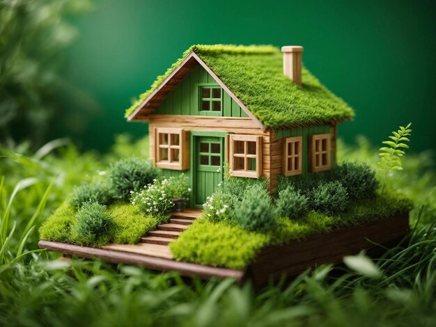 Concept de logement petit et écologique Maison miniature sur l'herbe