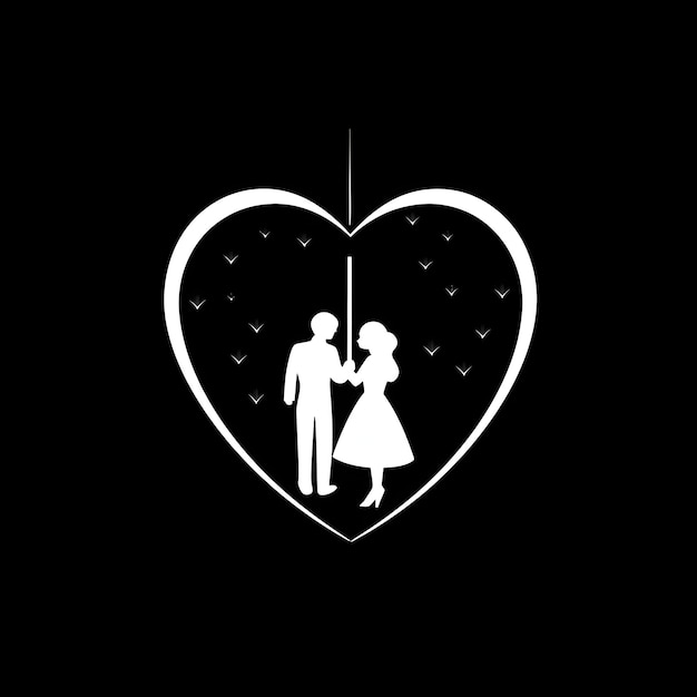 Concept logo couple blanc sous un parapluie formant un cœur fond noir Cœur comme symbole d'affection et d'amour