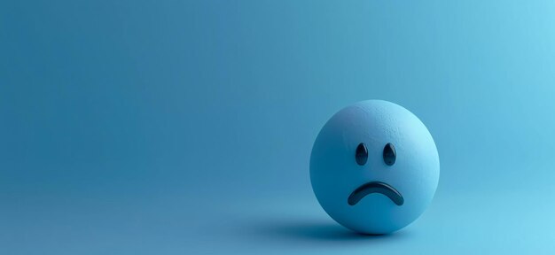 Photo le concept de lundi bleu est un emoji triste sur un fond bleu clair.