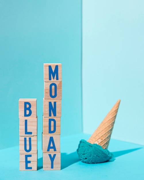 Photo concept de lundi bleu avec glace