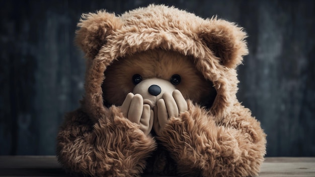 Photo concept de maltraitance des enfants ours en peluche couvrant les yeux