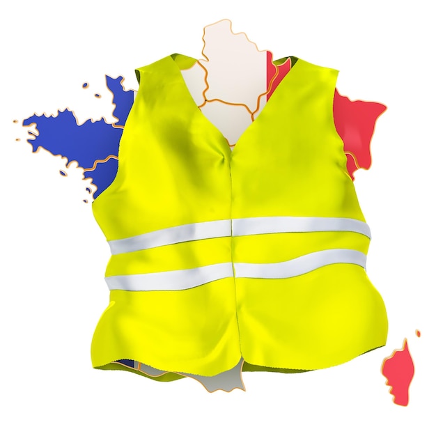 Photo concept de manifestations françaises mouvement des gilets jaunes rendu 3d isolé sur fond blanc