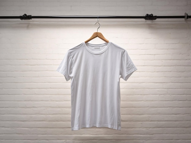 Concept de maquette de chemise de t-shirts blancs avec espace de copie de vêtements unis sur fond de mur blanc