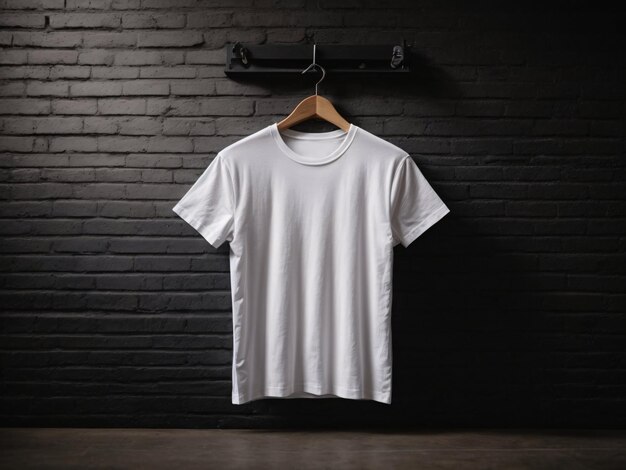 Concept de maquette de chemise de t-shirts blancs avec espace de copie de vêtements unis sur fond de mur sombre