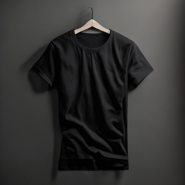 Concept de maquette de t-shirts noirs photo gratuite avec espace de copie sur fond gris