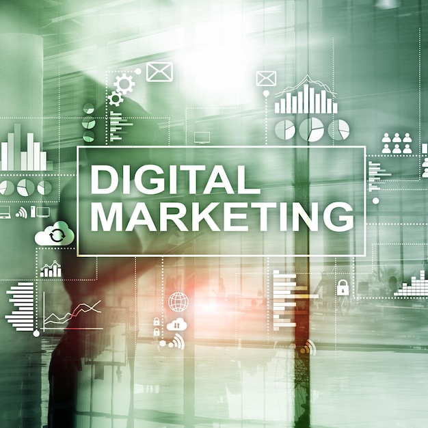 Concept de marketing numérique sur fond de double exposition