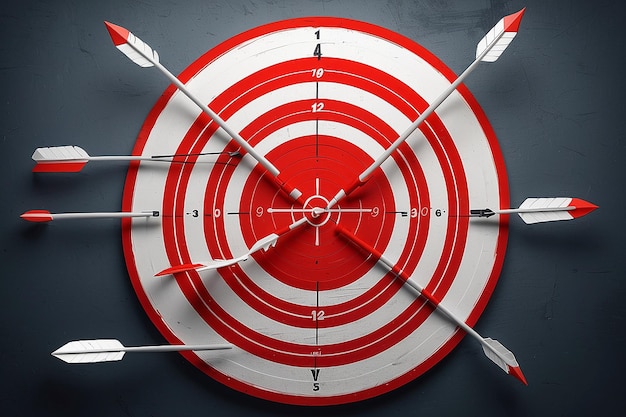 Concept de marketing numérique Trois flèches dans la cible rouge
