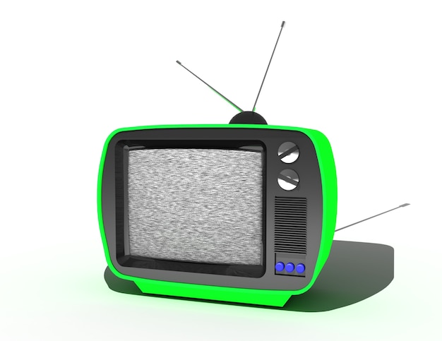 Concept de médias de télévision, de télécommunication et de diffusion, récepteur de télévision rétro. Illustration 3d