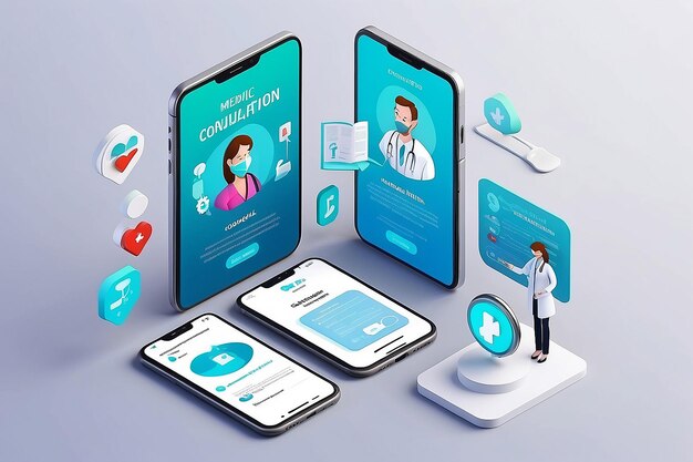 Concept médical 3D de consultation médicale en ligne application de soins de santé médecine en ligne soins de santé