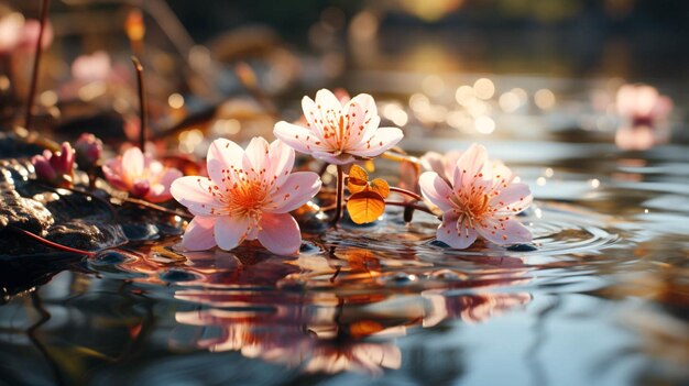 Photo concept de médicament à base de fleurs zen dans l'eau
