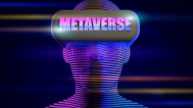 Concept de métaverse 3d Visage numérique futuriste d'un homme dans des lunettes de réalité virtuelle VR Nft crypto